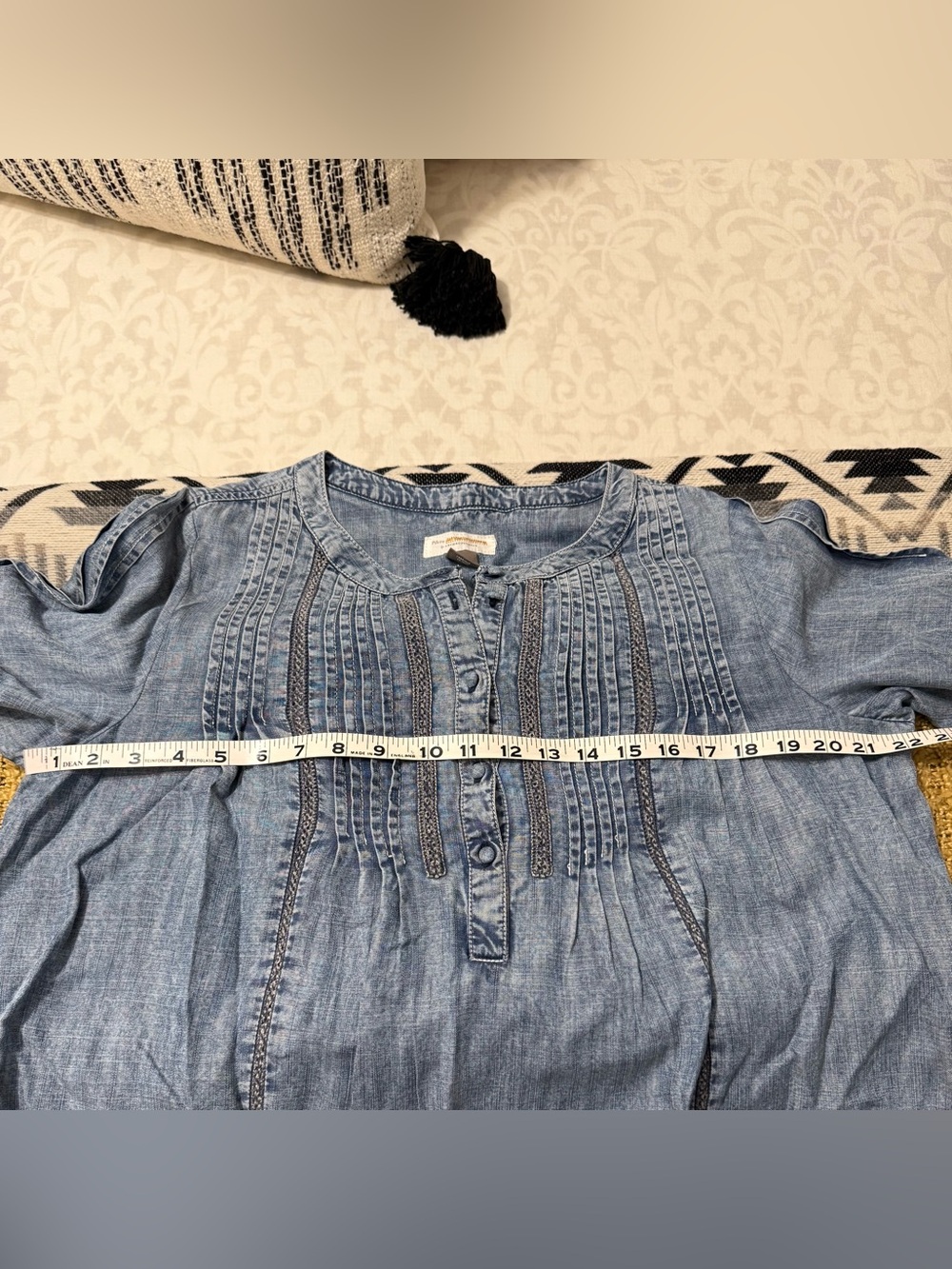 ANTHROPOLOGIE Pilcro Denim Pintuck Henley Blouse - Picture 14 of 14